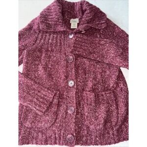 LL Bean Sweater Womens XS Burgundy Wool Full Button‎ Cable Knit Marbled Cardigan